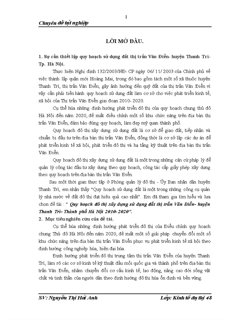 Quy hoạch đô thị xây dựng sử dụng đất thị trấn Văn Điển huyện Thanh Trì Thành phố Hà Nội 2010 2020