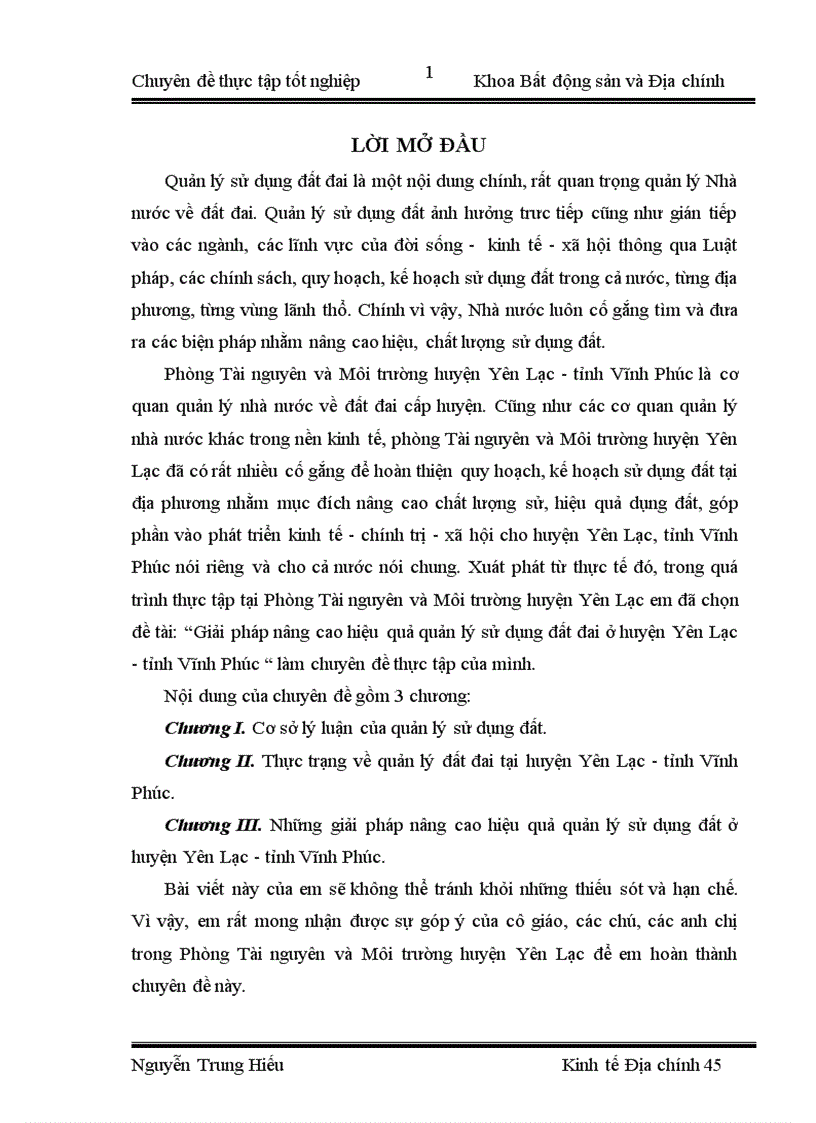 Giải pháp nâng cao hiệu quả quản lý sử dụng đất đai ở huyện Yên Lạc tỉnh Vĩnh Phúc 1