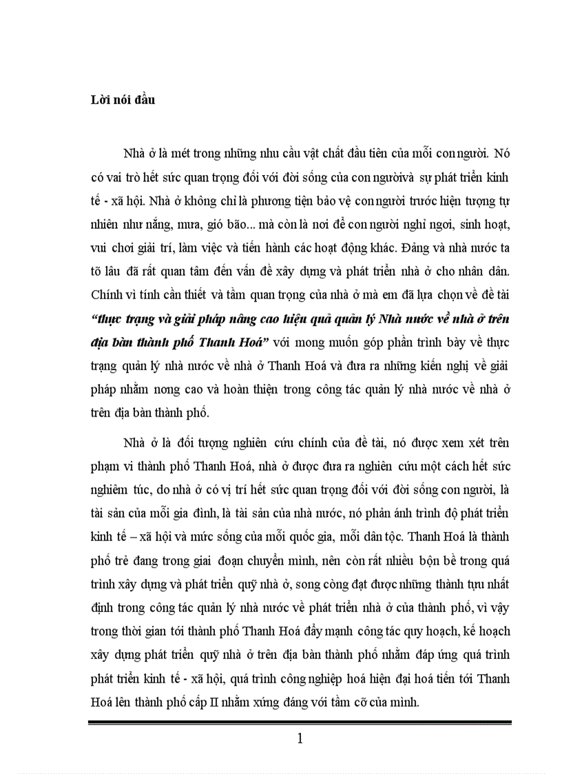 Thực trạng và giải pháp nâng cao hiệu quả quản lý Nhà nước về nhà ở trên địa bàn thành phố Thanh Hoá 1