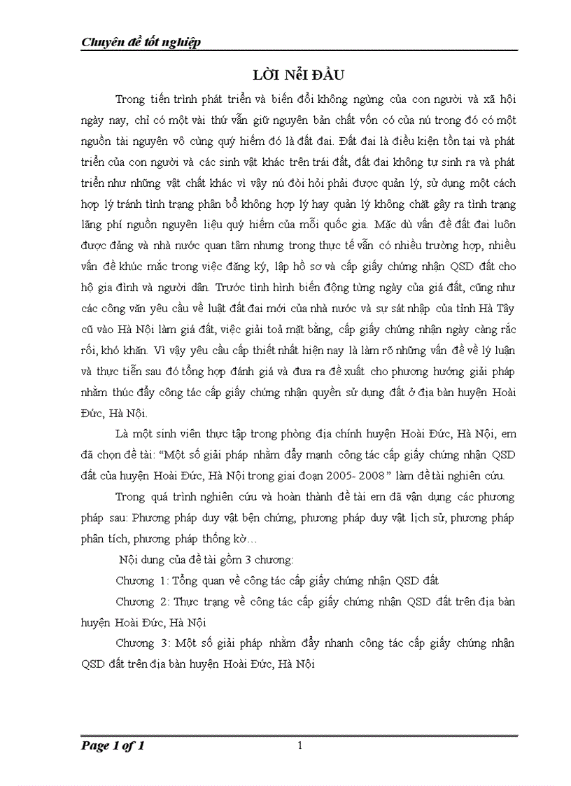 Một số giải pháp nhằm đẩy mạnh công tác cấp giấy chứng nhận QSD đất của huyện Hoài Đức Hà Nội trong giai đoạn 2005 2008 1