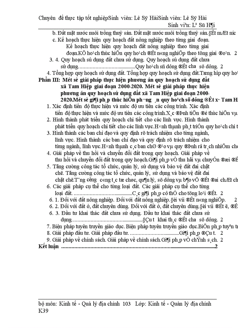 Một số giải pháp thực hiện phương án quy hoạc sử dụng đất xã Tam Hiệp giai đoạn 2000-2020.
