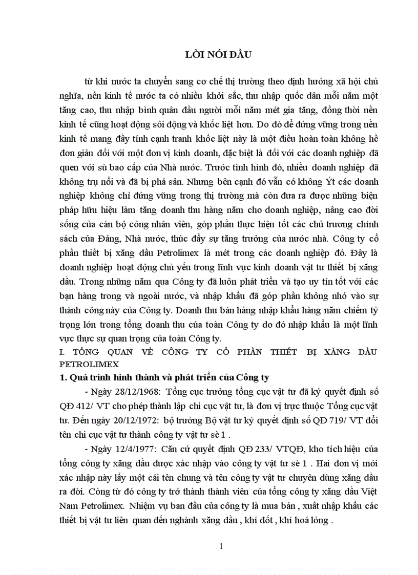 Phân tích hiệu quả kinh doanh nhập khẩu hàng hoá của Công ty cổ phần thiết bị xăng dầu Petrolimex