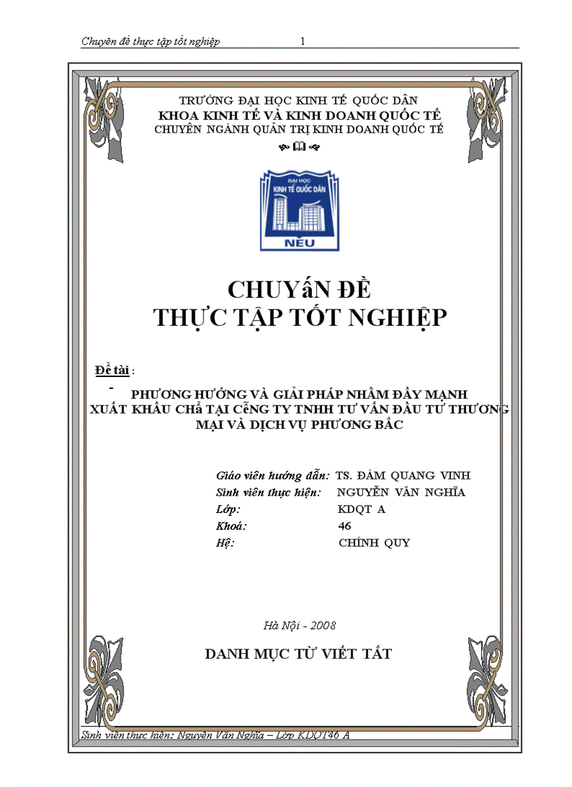 Phương hướng và giải pháp nhằm đẩy mạnh hoạt động xuất khẩu chè tại công ty TNHH tư vấn đầu tư thương mại và dịch vụ Phương Bắc 1