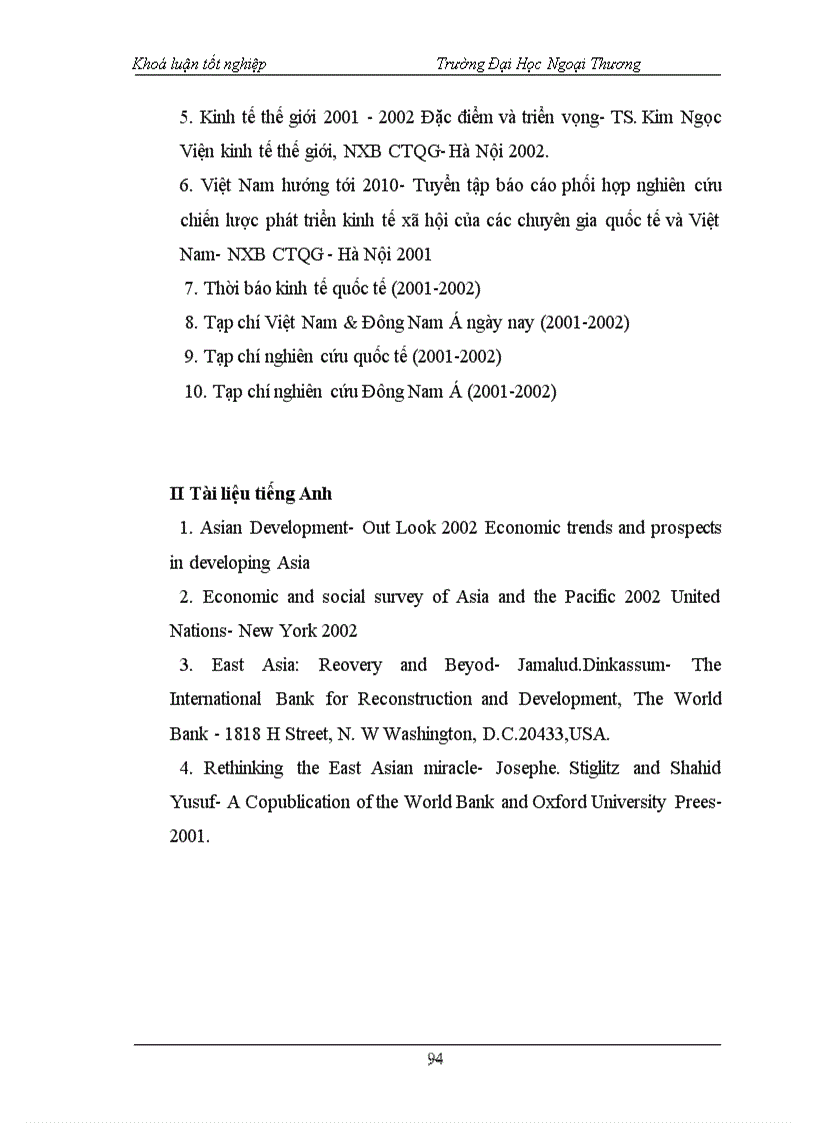 Nền kinh tế Đông á : Từ thần kỳ, qua khủng hoảng, đến phục hồi và những bài học kinh nghiệm đối với Việt Nam