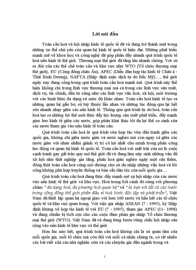 Toàn cầu hoá và hội nhập kinh tế xu thế thời cơ và thách thức 1