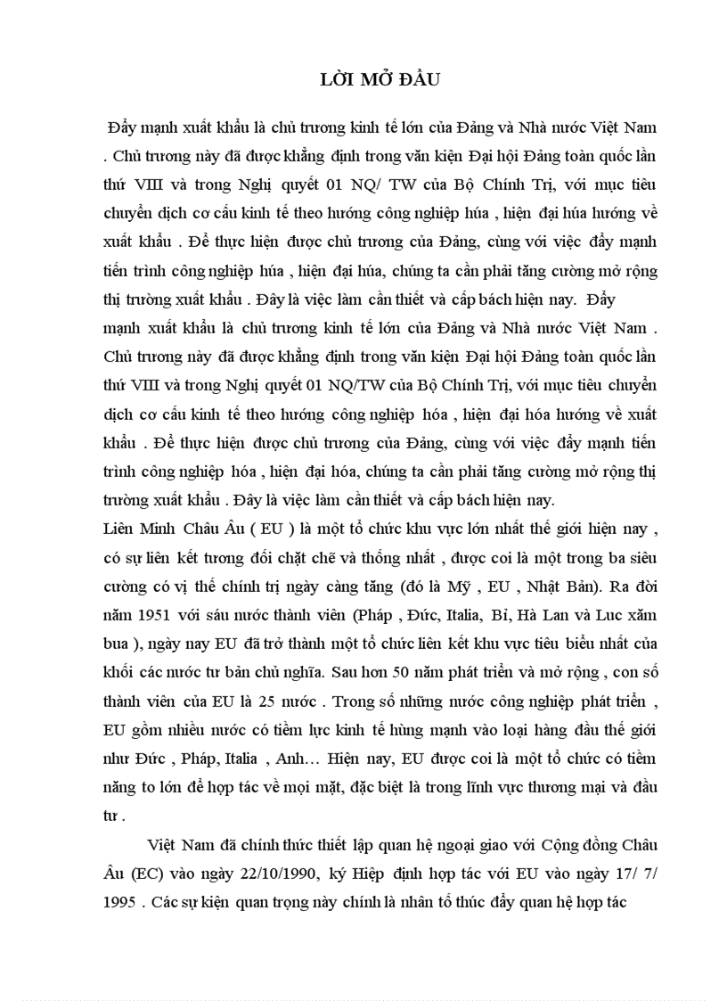 Phân tích thực trạng xuất khẩu giày dép Việt Nam sang EU những năm vừa qua và đề xuất các giải pháp đẩy mạnh hoạt động xuất khẩu giày dép Việt Nam sang thị trường này giai đoạn 2006 2010