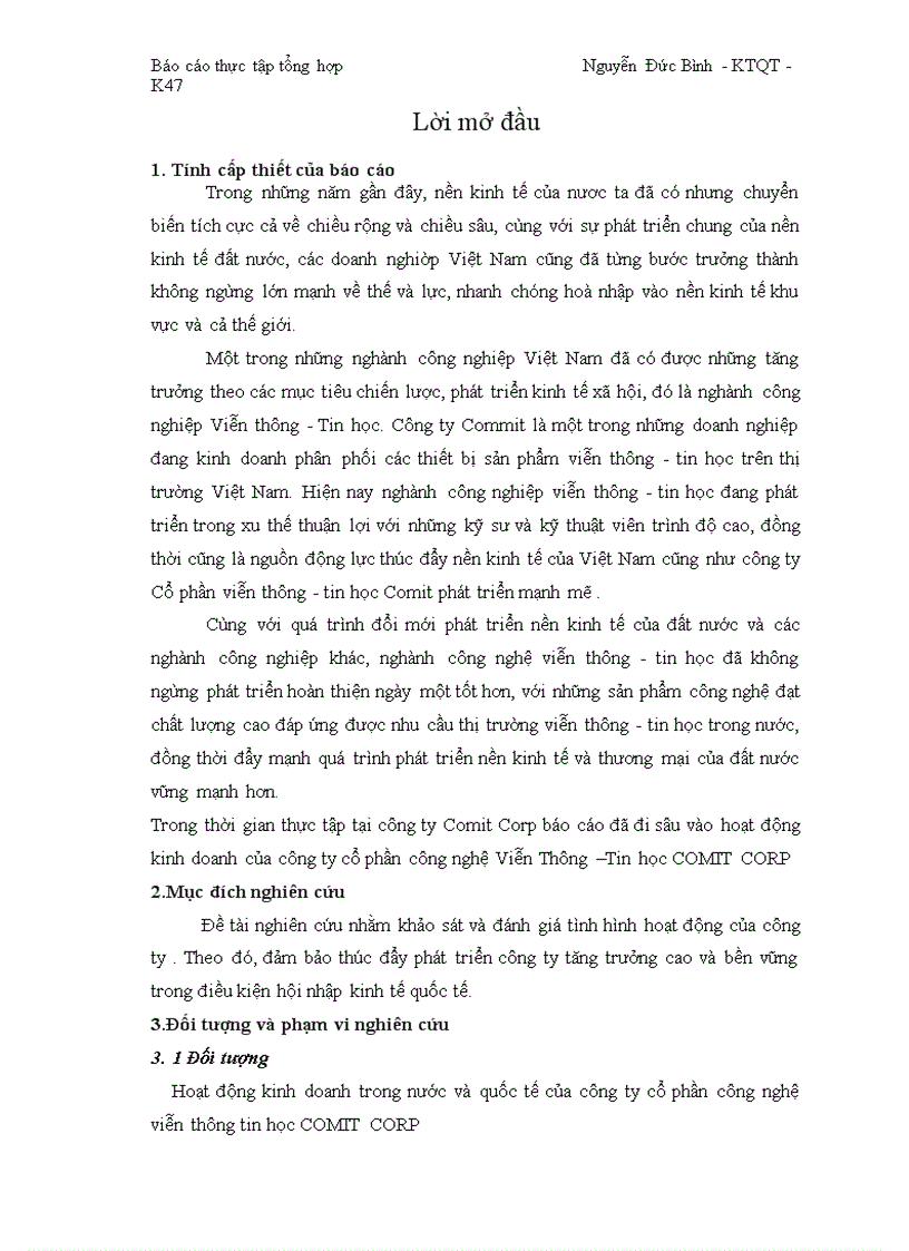 Định hướng và giải pháp phát triển công ty cổ phần viễn thông tin học COMIT CORP trong điều kiện hội nhập kinh tế quốc tế