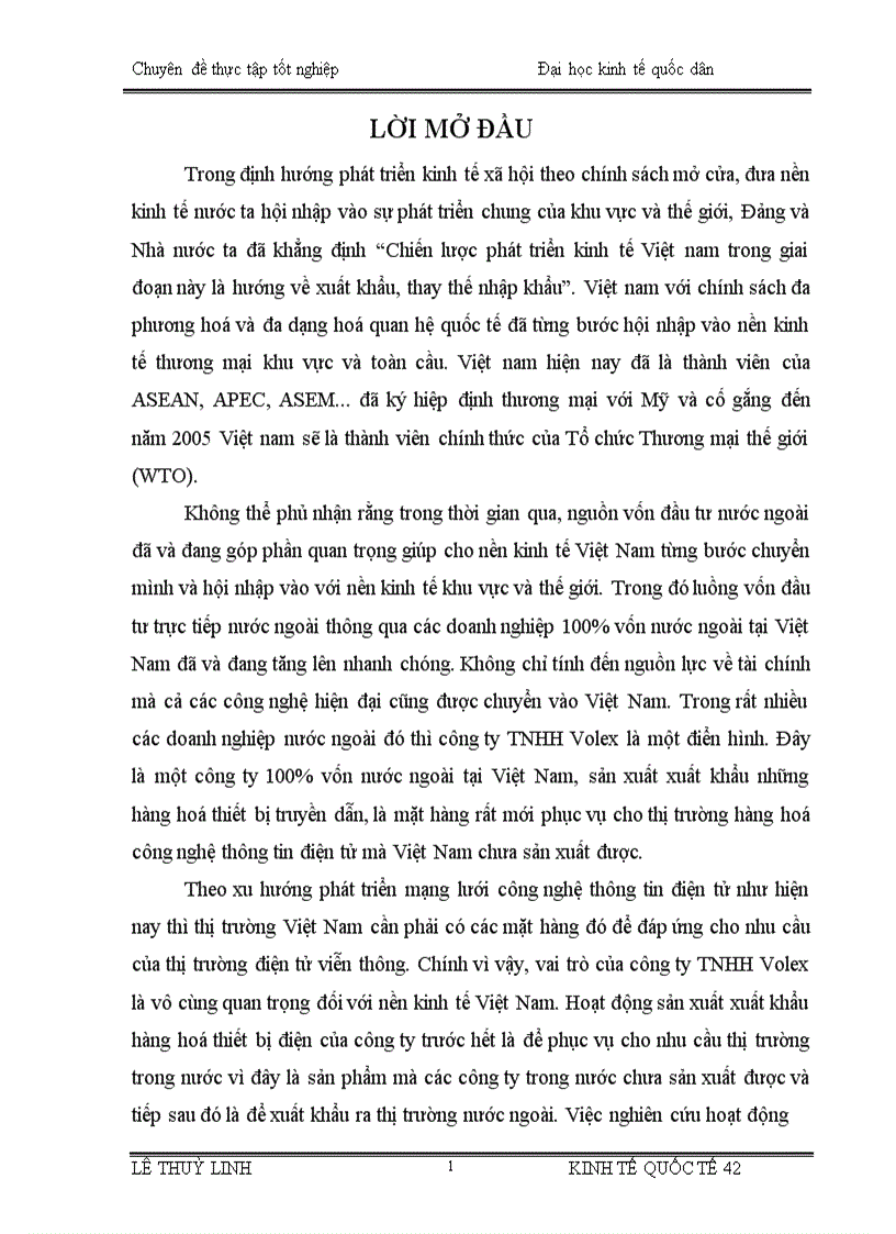 Thực trạng và giải pháp nhằm đẩy mạnh hoạt động xuất khẩu hàng hoá của công ty TNHH Volex Việt Nam trong tiến trình hội nhập Kinh tế Quốc tế 1