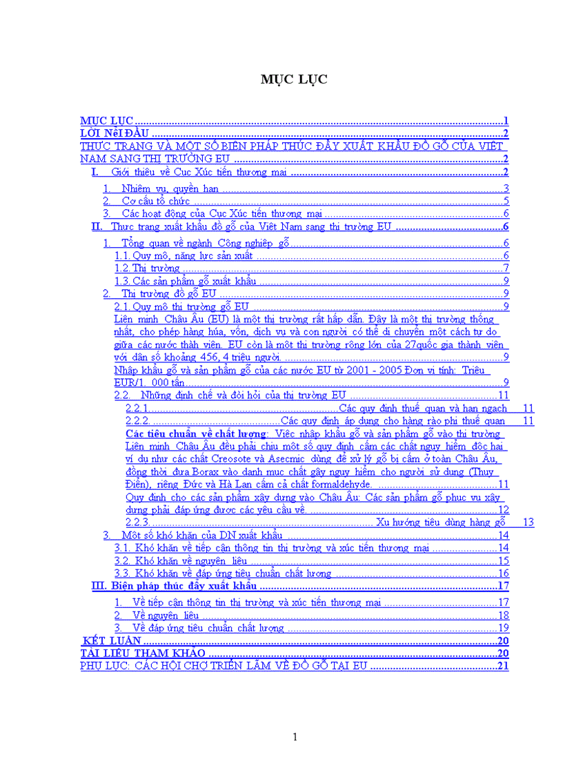 Thực trạng và một số biện pháp thúc đẩy xuất khẩu đồ gỗ của Việt Nam sang thị trường EU 1