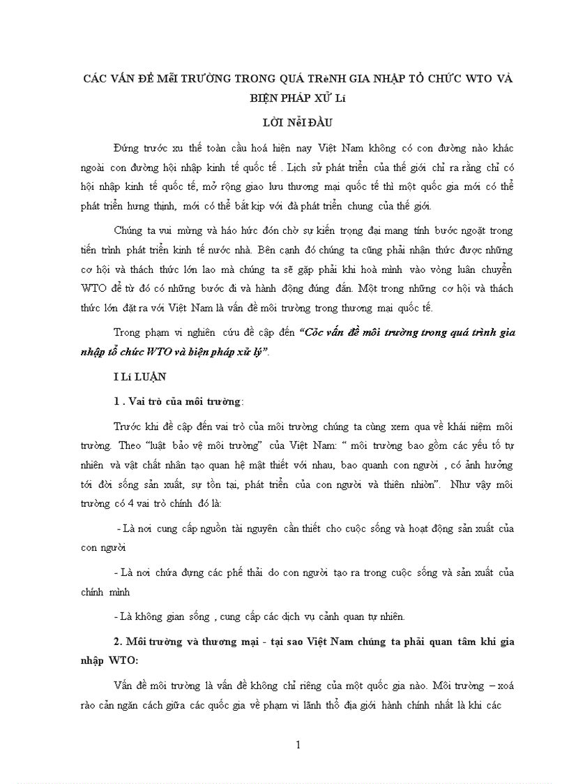 Các vấn đề môi trường trong quá trình gia nhập tổ chức WTO và biện pháp xử lý 1