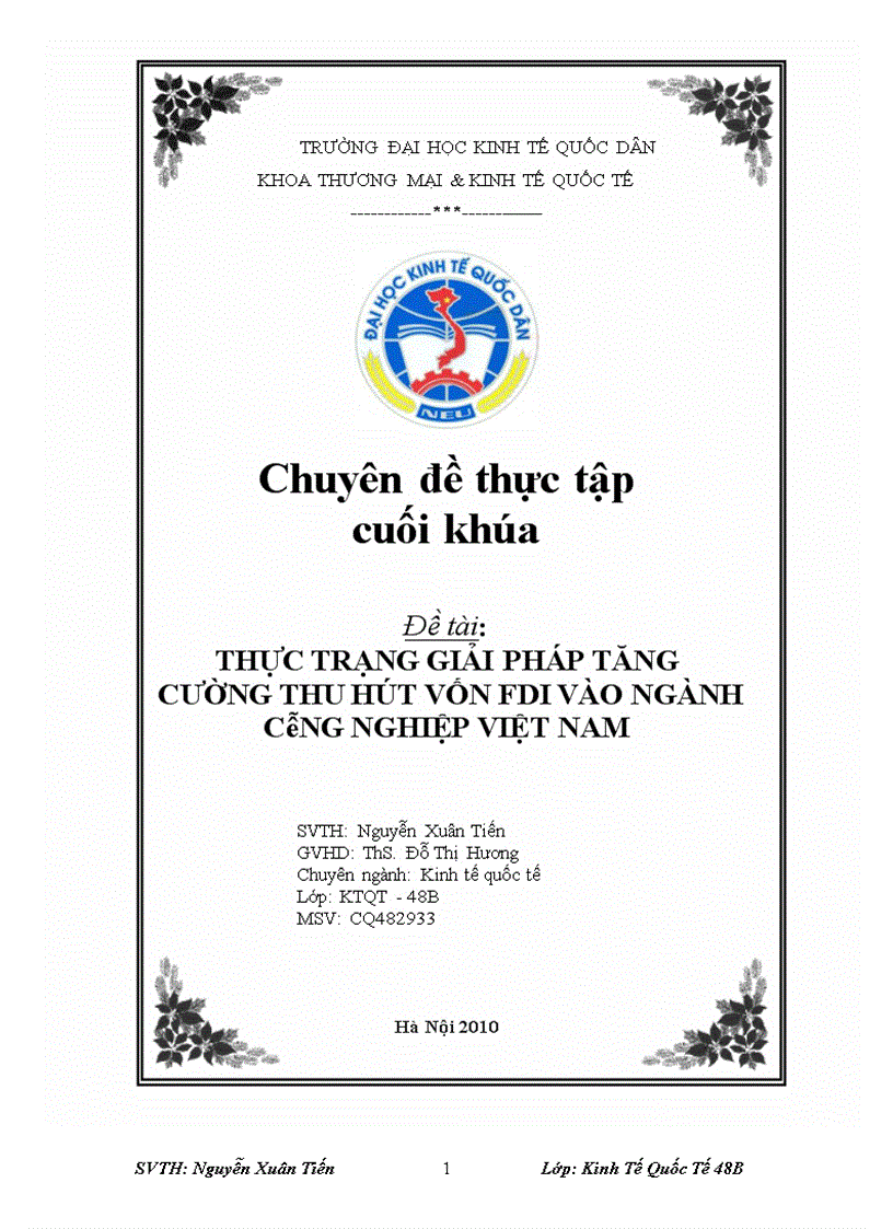 Thực trạng giải pháp tăng cường thu hút Đầu tư trực tiếp nước ngoài vào ngành công nghiệp Việt Nam Định hướng đến năm 2020