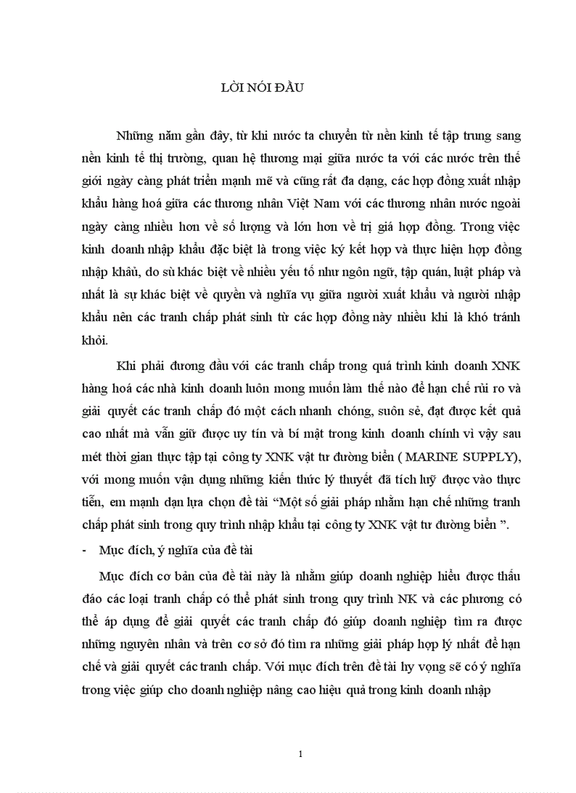 Một số giải pháp nhằm hạn chế những tranh chấp phát sinh trong quy trình nhập khẩu tại công ty XNK vật tư đường biển