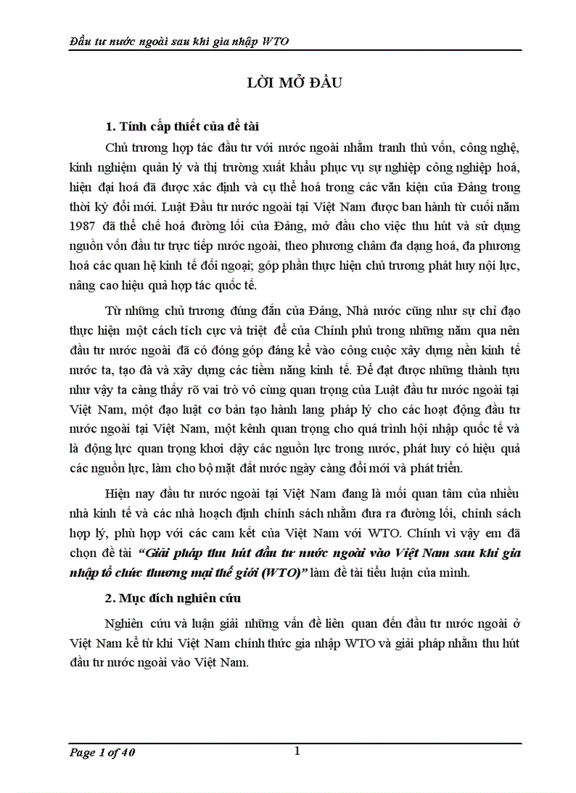 Giải pháp thu hút đầu tư nước ngoài vào Việt Nam sau khi gia nhập tổ chức thương mại thế giới (WTO)
