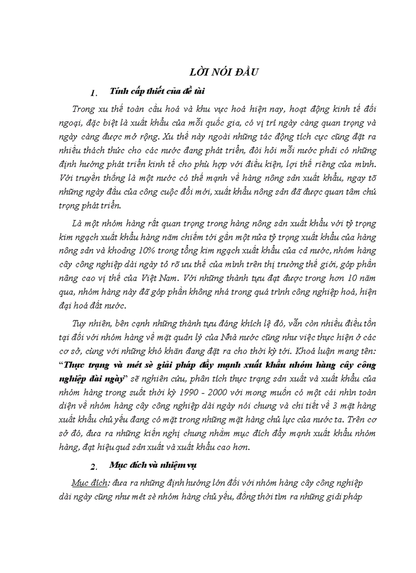 Thực trạng và một số giải pháp đẩy mạnh xuất khẩu nhóm hàng cây công nghiệp dài ngày