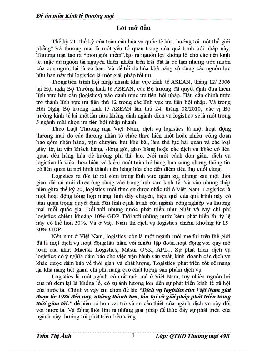 Dịch vụ logistics của Việt Nam giai đoạn từ 1986 đến nay những thành tựu tồn tại và giải pháp phát triển trong thời gian tới