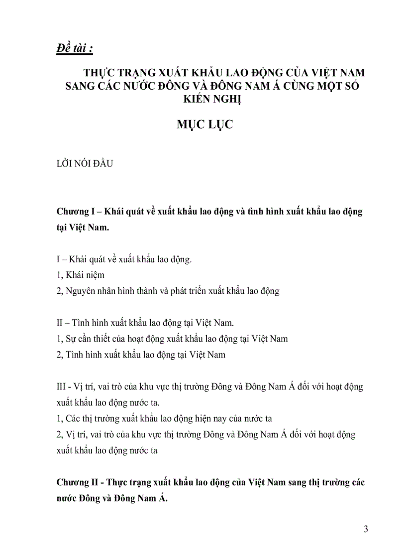 Thực trạng xuất khẩu lao động của việt nam sang các nước đông và đông nam á cùng một số kiến nghị