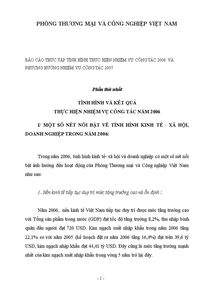 Báo cáo thực tập tình hình thực hiện nhiệm vụ công tác 2006 và phương hướng nhiệm vụ công tác 2007