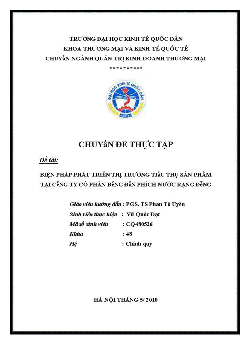 Biện pháp phát triển thị trường tiêu thụ sản phẩm tại Công ty cổ phần Bóng đèn phích nước Rạng Đông