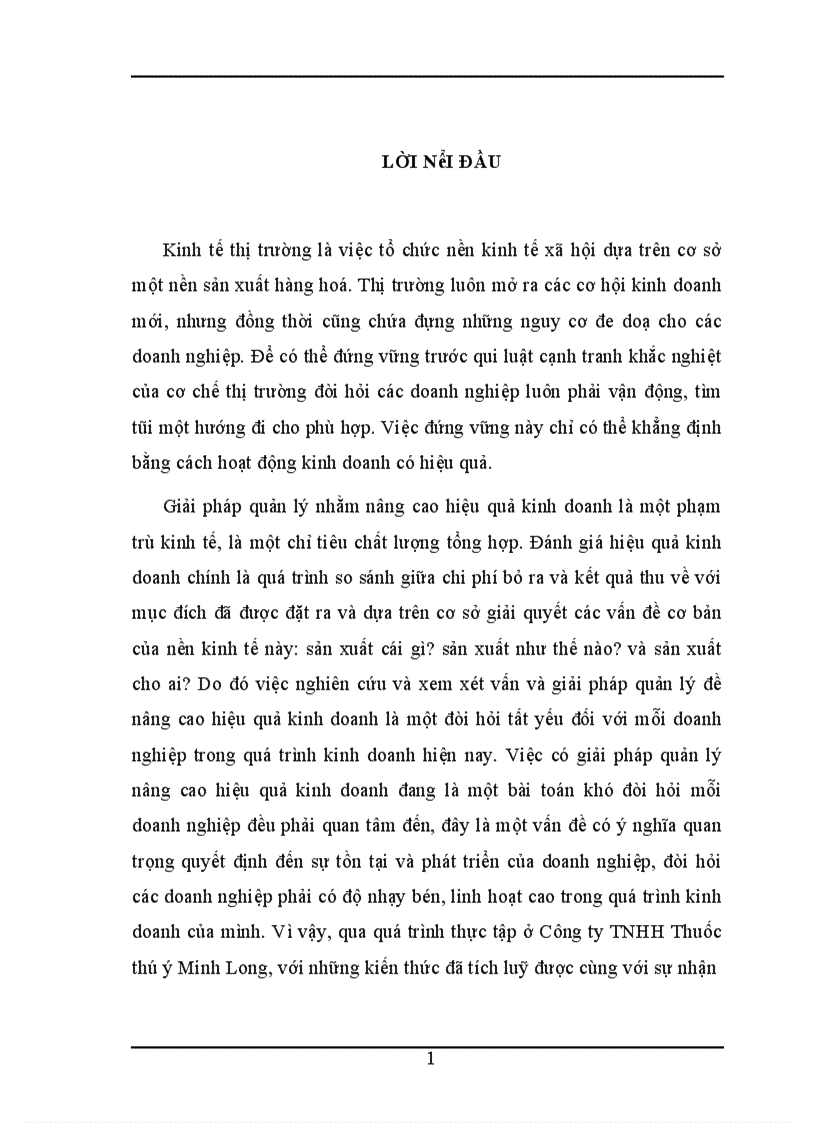 Giải pháp quản lý nhằm nâng cao hiệu quả kinh doanh của Công ty TNHH Thuốc thú y Minh Long 1