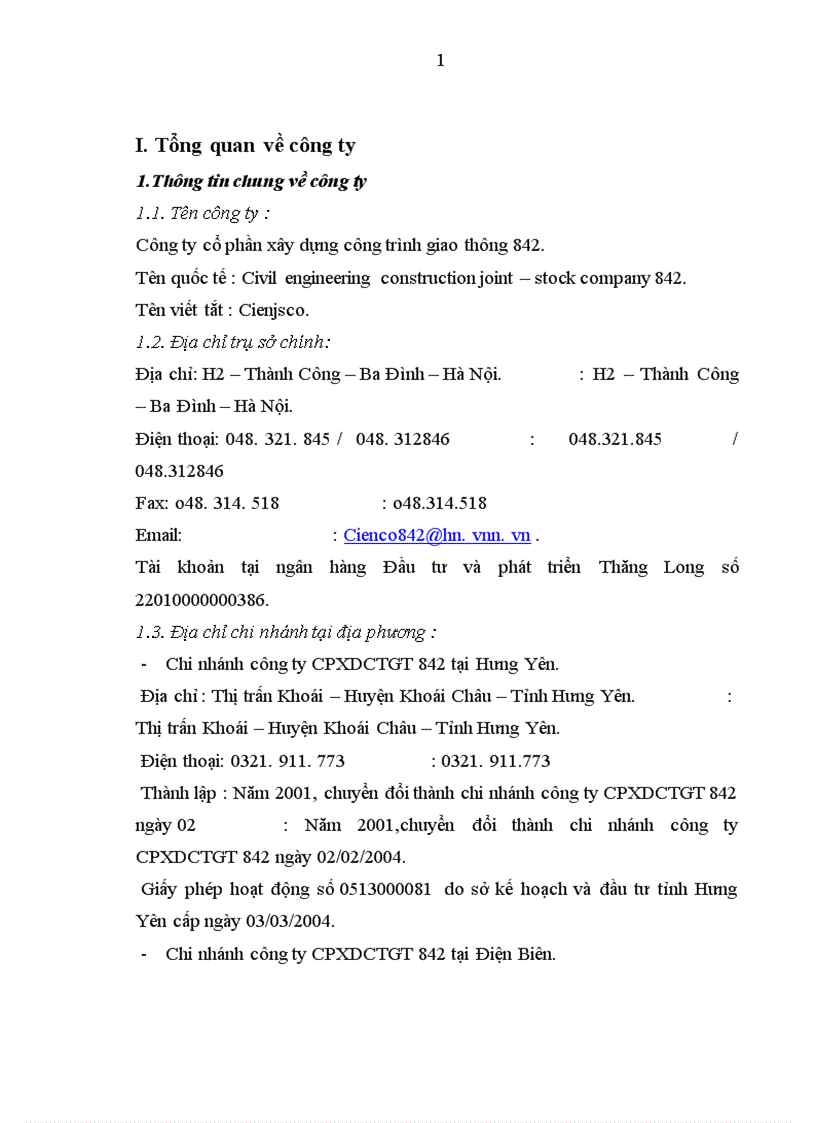 Báo cáo tổng hợp về Công ty cổ phần xây dựng công trình giao thông 842