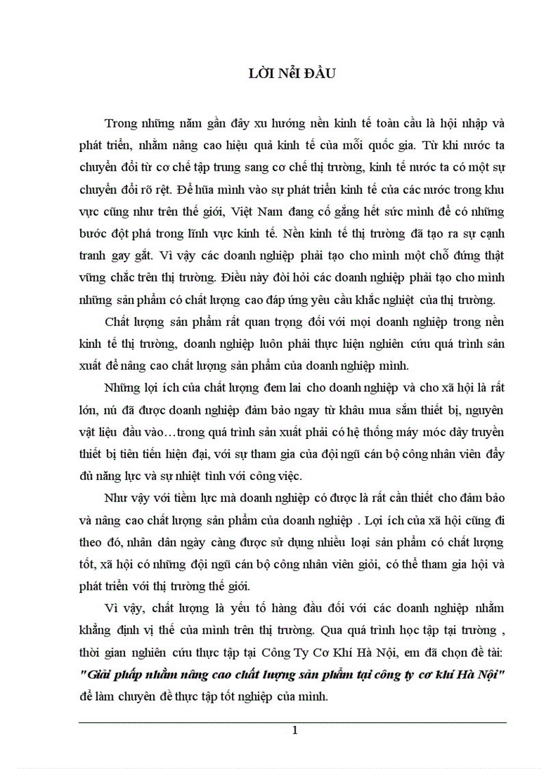 Giải pháp nhằm nâng cao chất lượng sản phẩm tại công ty cơ khí Hà Nội 1