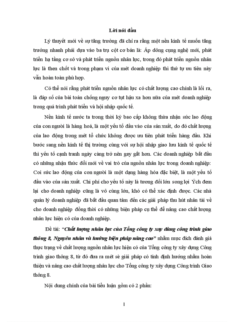 Chất lượng nhân lực của Tổng công ty xay dựng công trình giao thông 8 Nguyên nhân và hướng biện pháp nâng cao 1