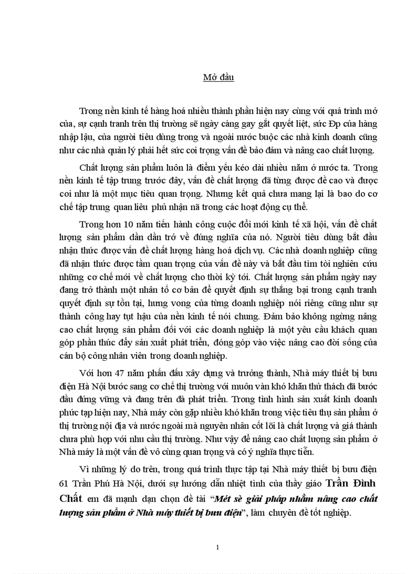 Một số giải pháp nhằm nâng cao chất lượng sản phẩm ở Nhà máy thiết bị bưu điện 1