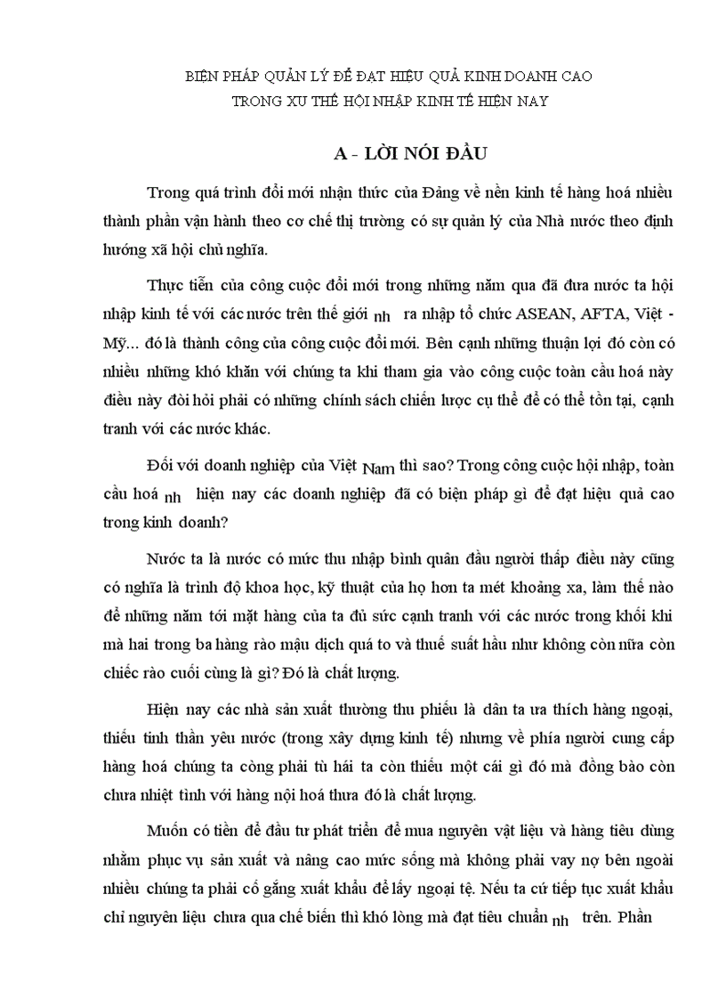 Biện pháp quản lý để đạt hiệu quả kinh doanh cao trong xu thế hội nhập kinh tế hiện nay 1
