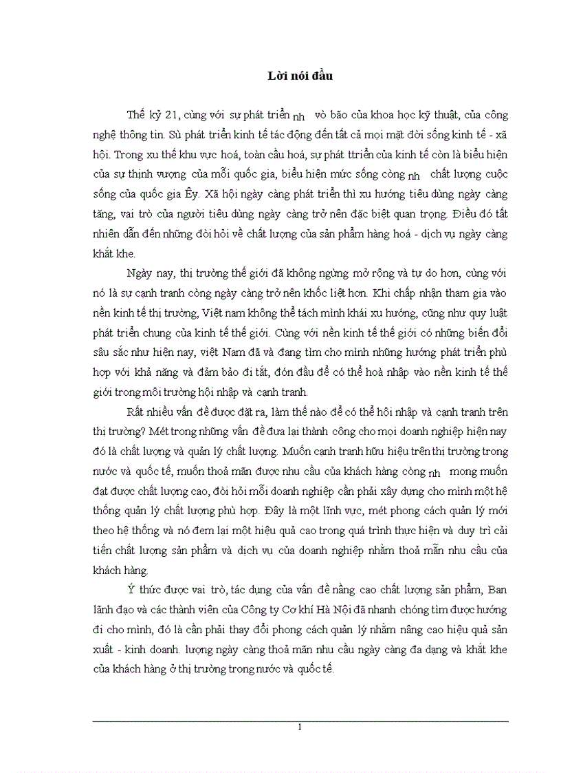 Báo cáo thực tập tổng hợp giải pháp hoàn thiện hệ thống quản lý chất lượng ISO 9001 2000 tại Công ty Cơ khí Hà Nội