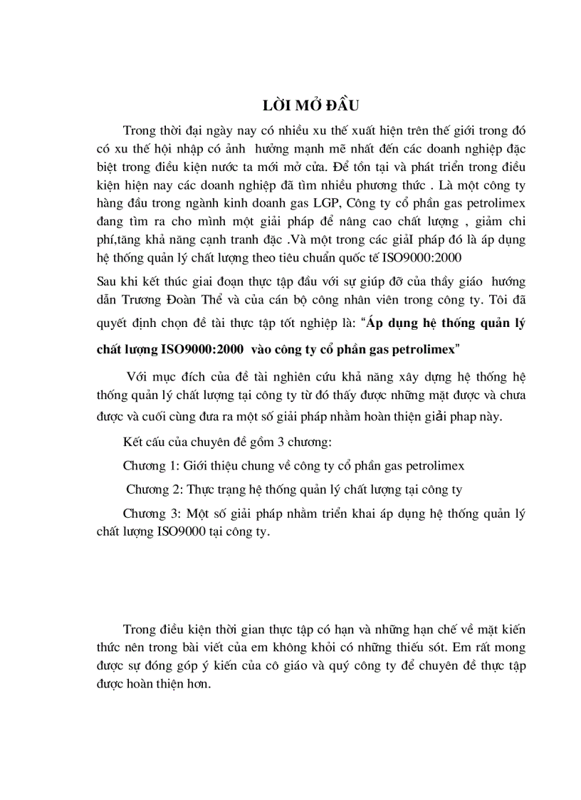 Ap dụng hệ thống quản lý chất lượng ISO9000:2000 vào công ty cổ phần gas petrolimex