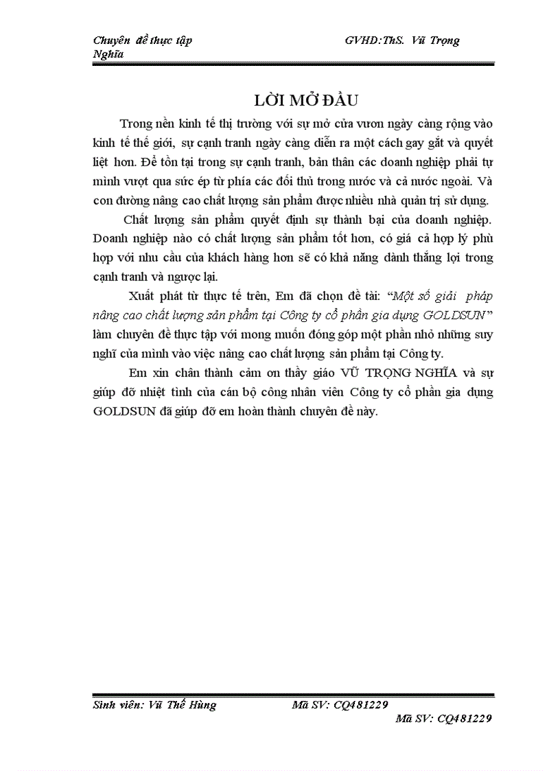 Một số giải pháp nâng cao chất lượng sản phẩm tại Công ty cổ phần gia dụng GOLDSUN 1