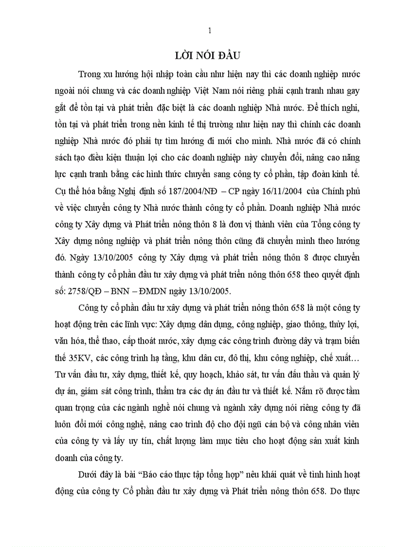 Thực trạng hoạt động của công ty cổ phần đầu tư xây dựng và phát triển nông thôn 658