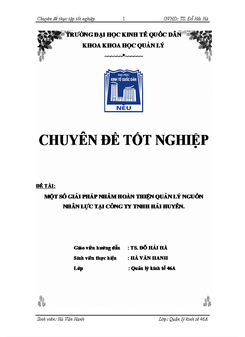 Một số giải pháp nhằm hoàn thiện quản lý nguồn nhân lực tại công ty tnhh hải huyền