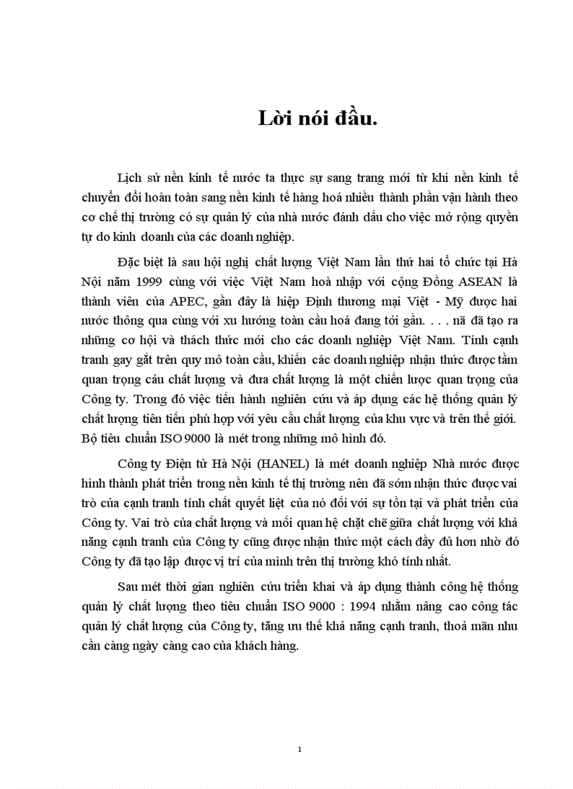 Một số vấn đề của việc chuyển đổi hệ thống quản lý chất lượng theo tiêu chuẩn ISO 9000 1994 sang phiên bản 2000 tại Công ty điện tử Hà Nội