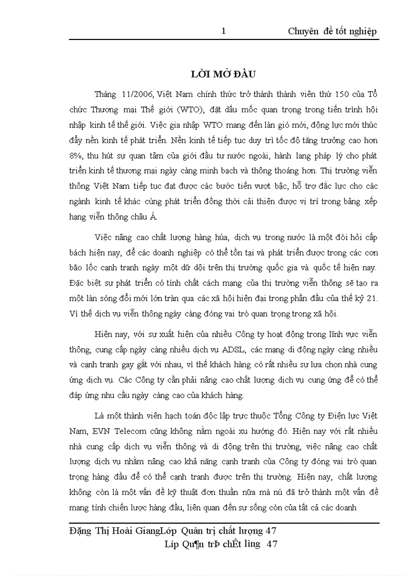 Nâng cao chất lượng dịch vụ nhằm tăng cường khả năng cạnh tranh của Công ty thông tin viễn thông điện lực 1