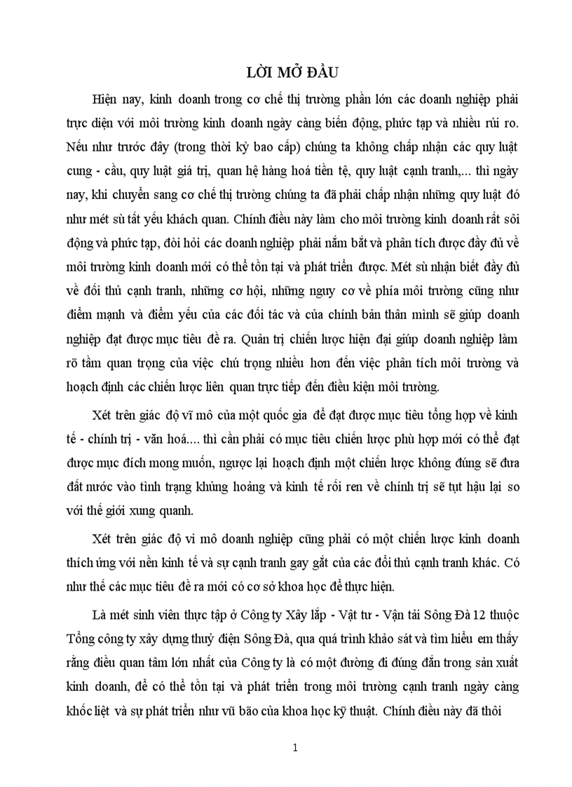 Một số biện pháp chủ yếu nhằm góp phần hoàn thiện quá trình xây dựng chiến lược kinh doanh ở Công ty Xây lắp Vật tư Vận tải Sông Đà 12 1
