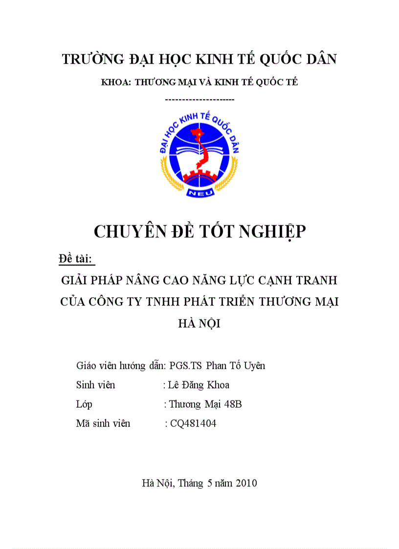 Một số giải pháp nâng cao năng lực cạnh tranh của công ty TNHH Phát Triển Thương Mại Hà Nội