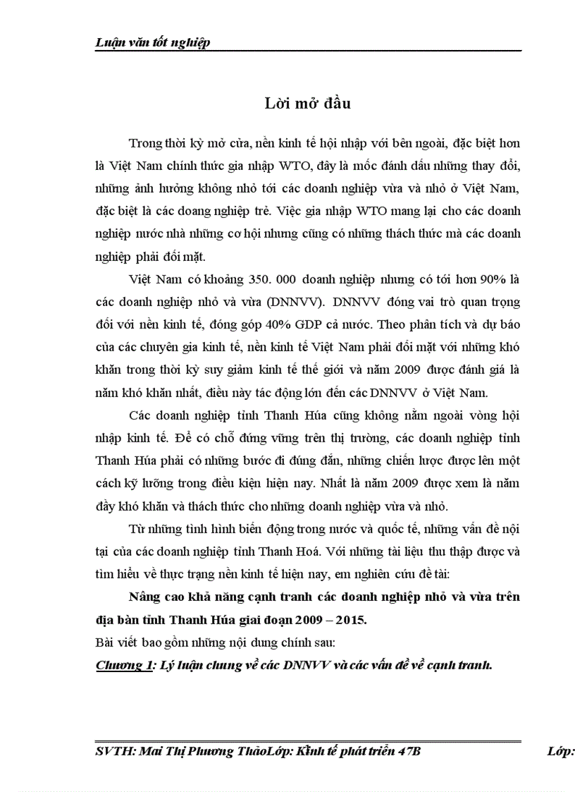 Nâng cao khả năng cạnh tranh các doanh nghiệp nhỏ và vừa trên địa bàn tỉnh Thanh Hóa giai đoạn 2009 2015