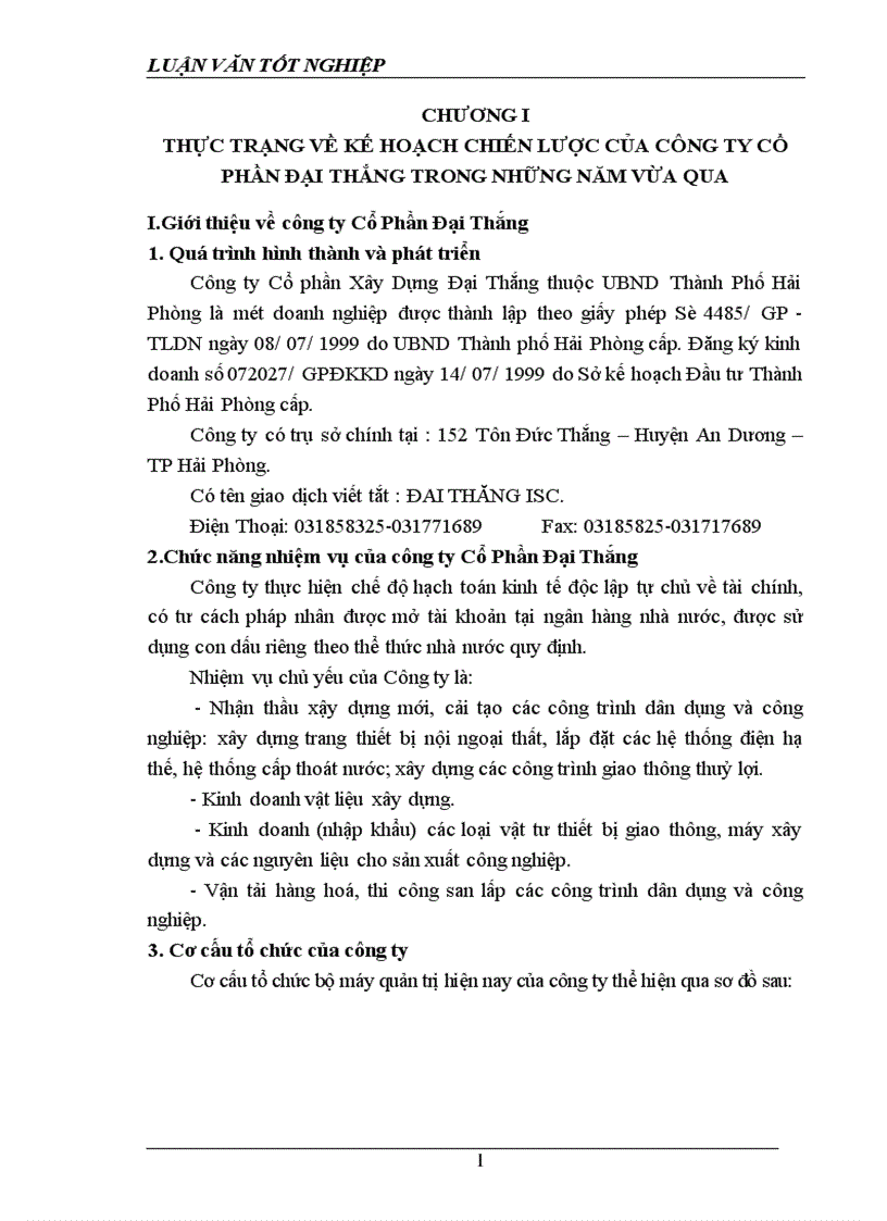Một số phương hướng hoàn thiện kế hoạch chiến lược kinh doanh đến năm 2010 của Công ty Cổ Phần Đại Thắng 1