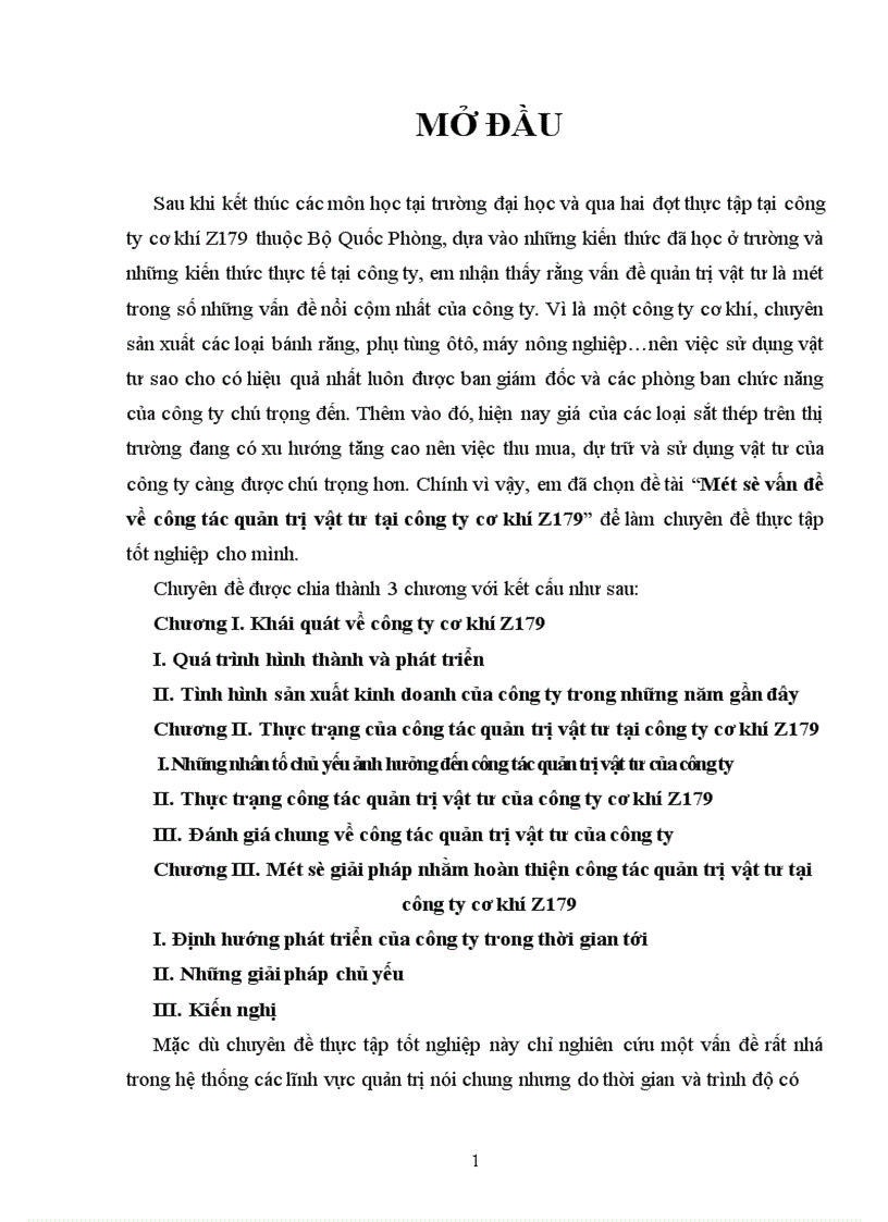 Một số vấn đề về công tác quản trị vật tư tại công ty cơ khí Z179 1