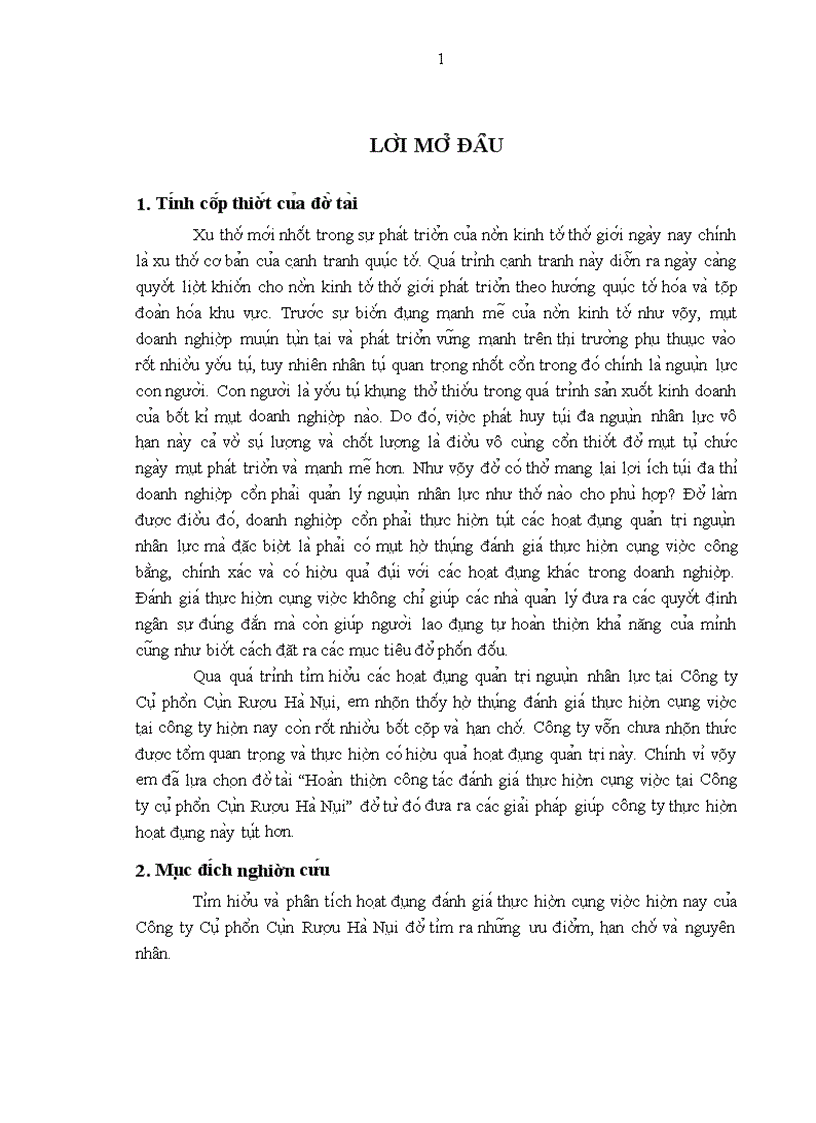 Mô t sô gia i pha p nhă m hoa n thiê n công ta c đa nh gia thư c hiê n công viê c ta i Công ty Cô phâ n Cô n Rươ u Ha Nô i