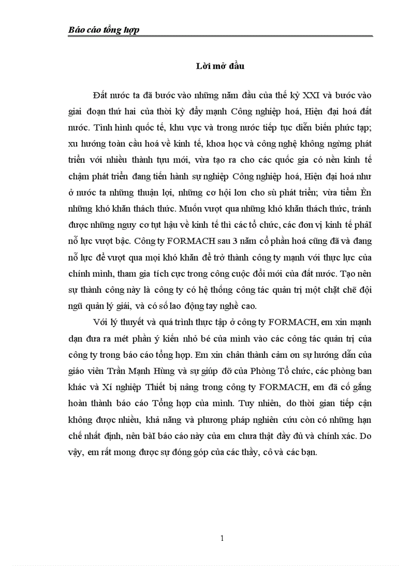 Báo cáo thực tập tổng hợp tại công ty FORMACH