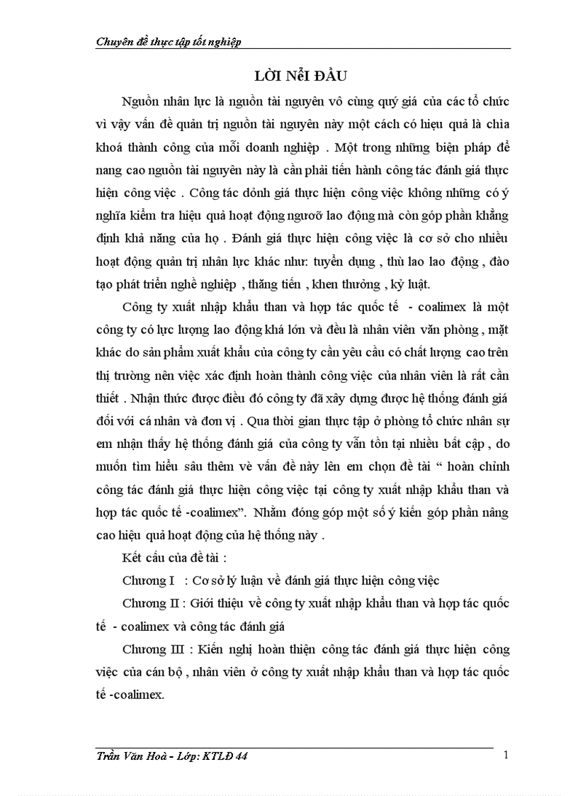 Hoàn chỉnh công tác đánh giá thực hiện công việc tại công ty xuất nhập khẩu than và hợp tác quốc tế coalimex