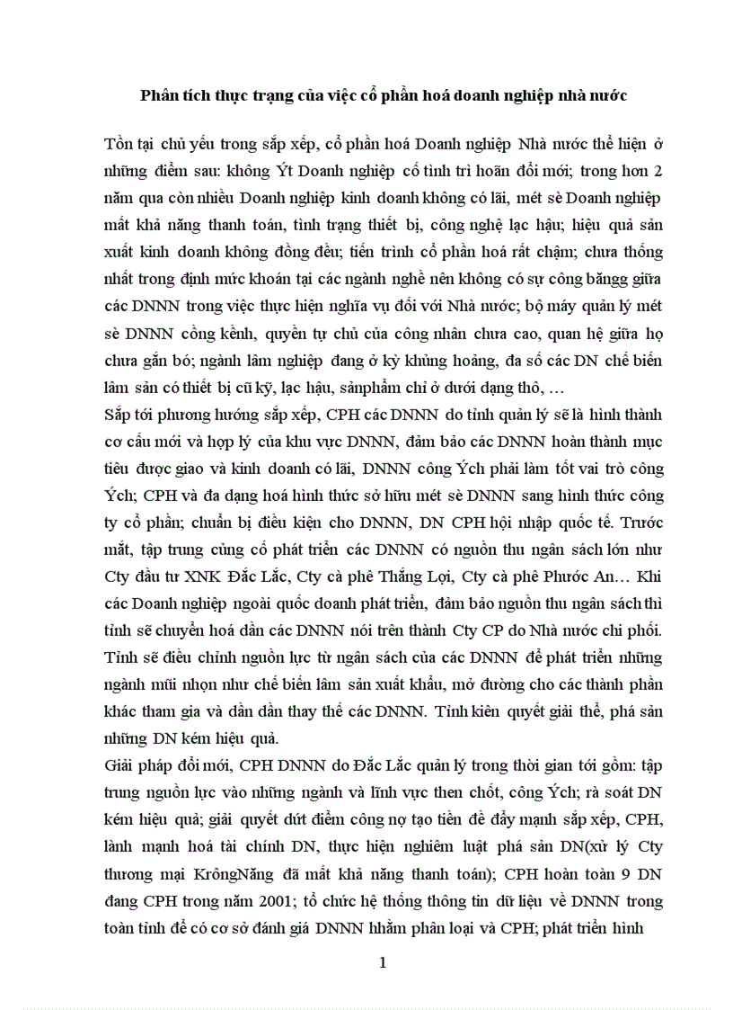 Phân tích thực trạng của việc cổ phần hoá doanh nghiệp nhà nước 1