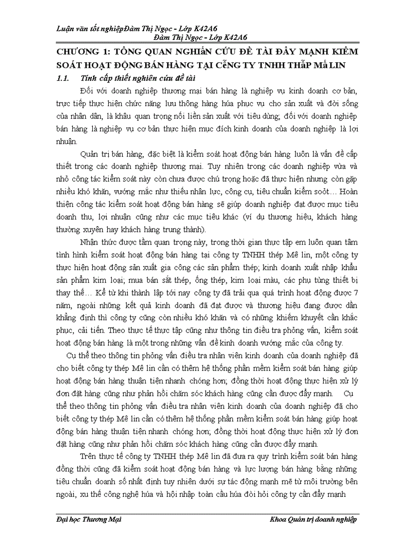 Phương pháp nghiên cứu và thực trạng kiểm soát hoạt động bán hàng tại công ty TNHH thép Mê Lin 1