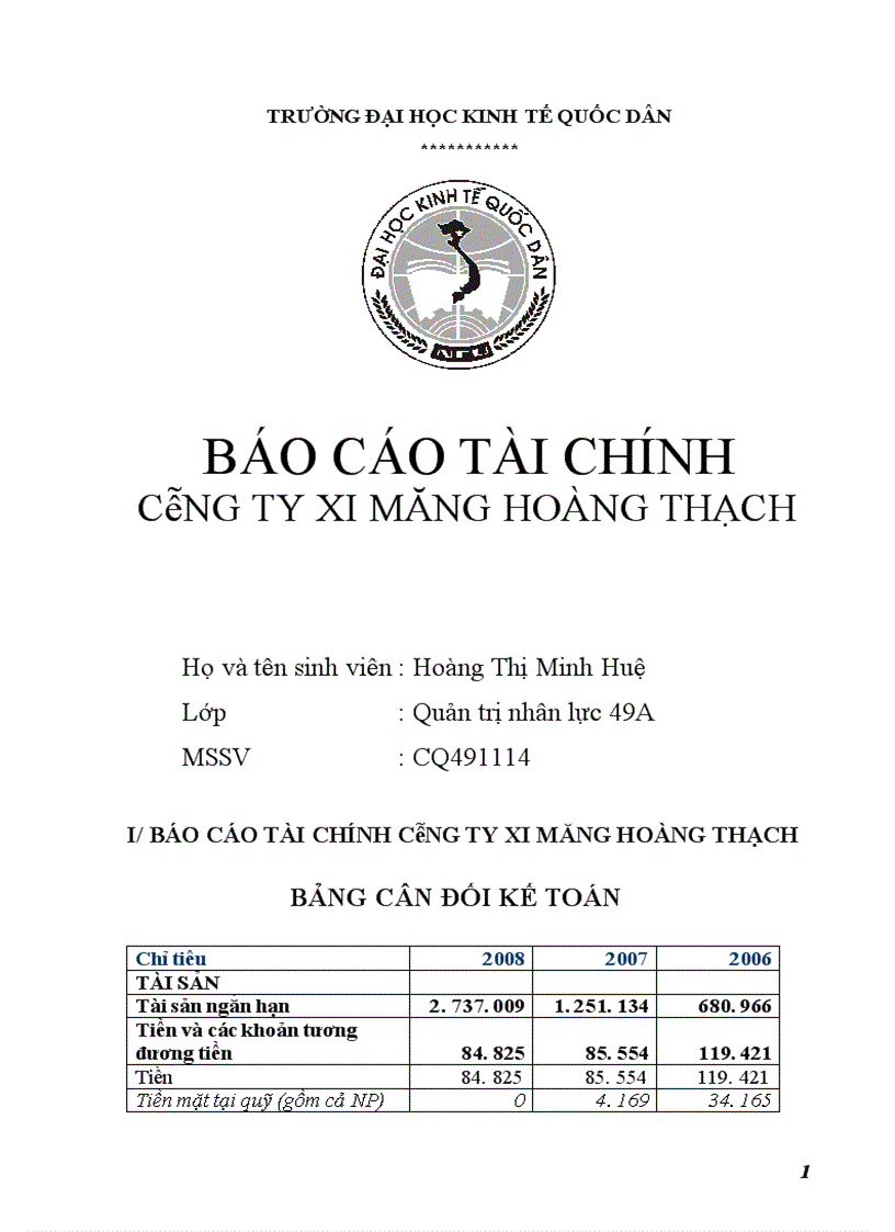 Báo cáo thực tập tổng hợp tại Công ty cổ phần Xi măng và Xây dựng Quảng Ninh