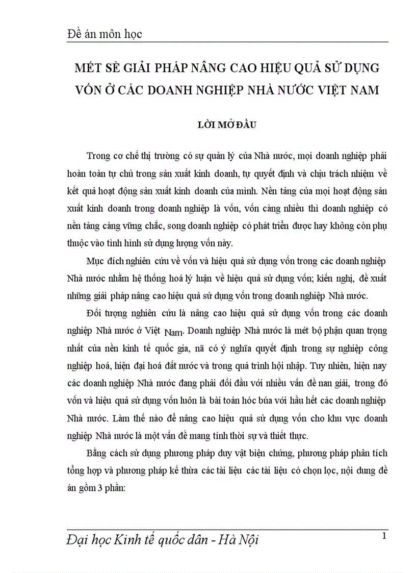 Một số giải pháp nâng cao hiệu quả sử dụng vốn ở các doanh nghiệp nhà nước việt nam