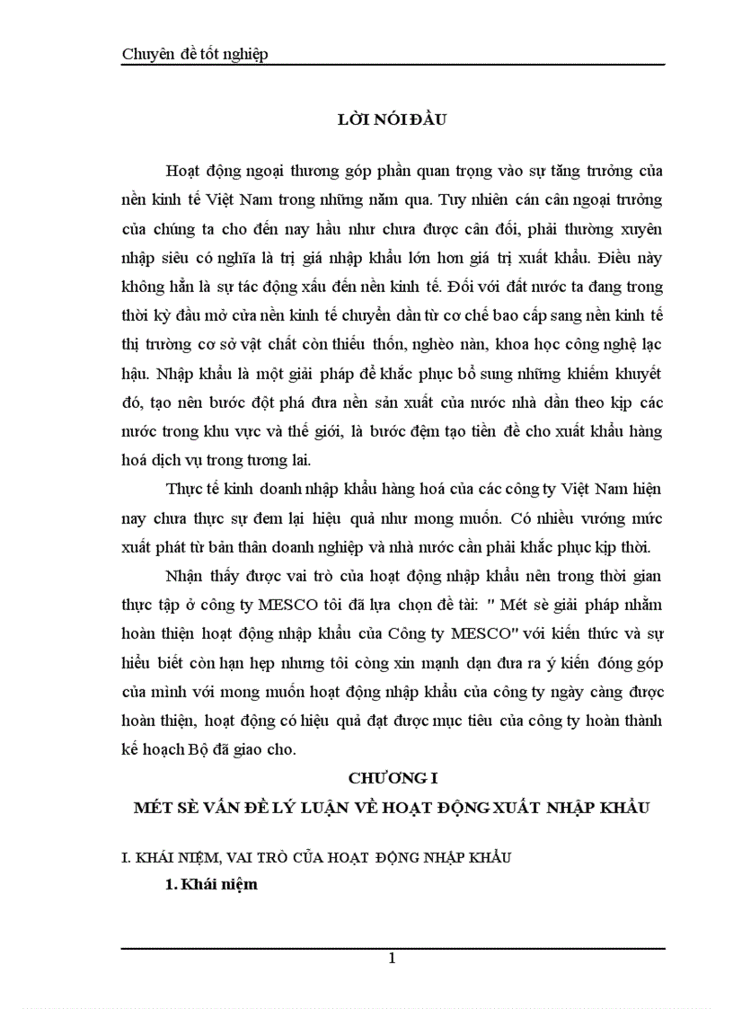 Một số giải pháp nhằm hoàn thiện hoạt động nhập khẩu của Công ty MESCO