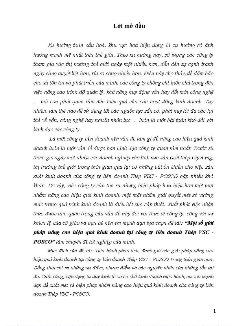 Một số giải pháp nâng cao hiệu quả kinh doanh tại công ty liên doanh Thép VSC POSC