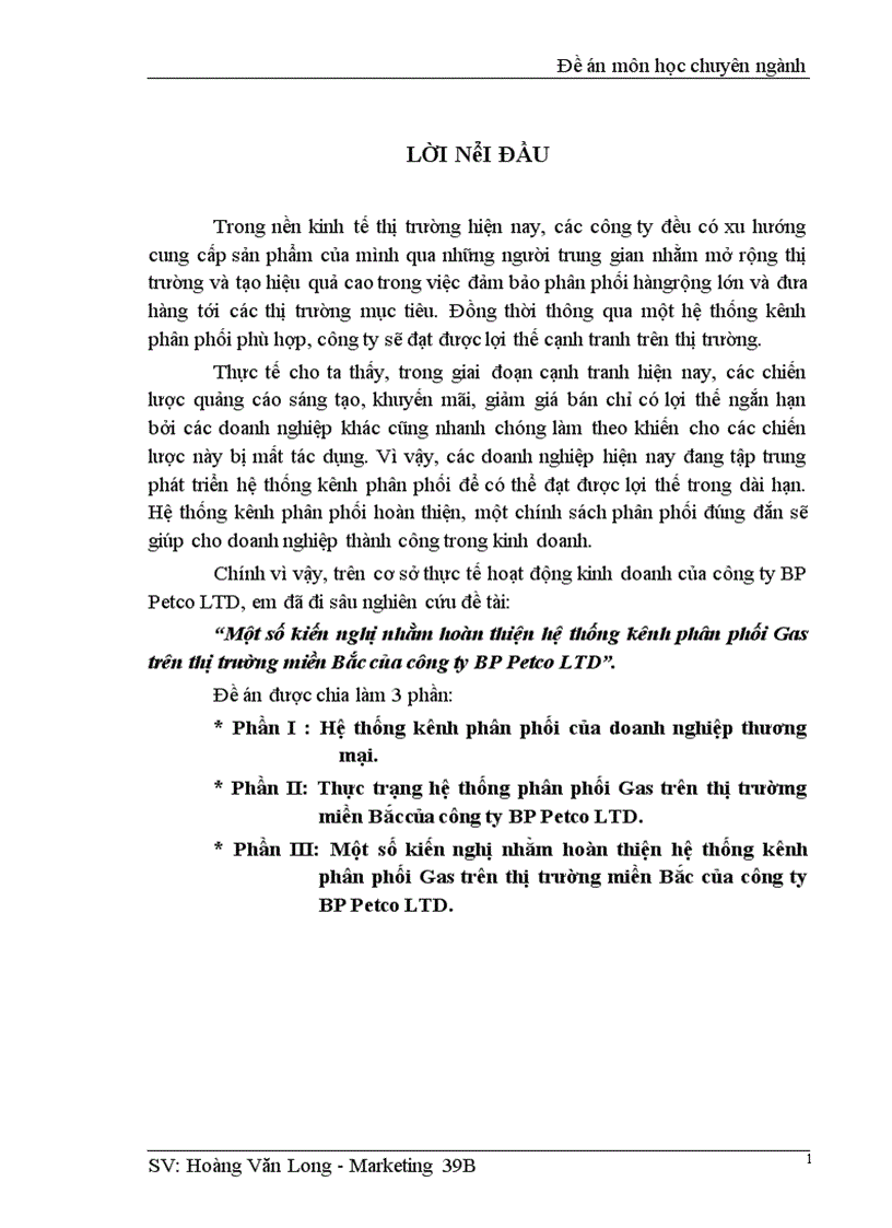 Một số kiến nghị nhằm hoàn thiện hệ thống kênh phân phối Gas trên thị trường miền Bắc của công ty BP Petco LTD 1